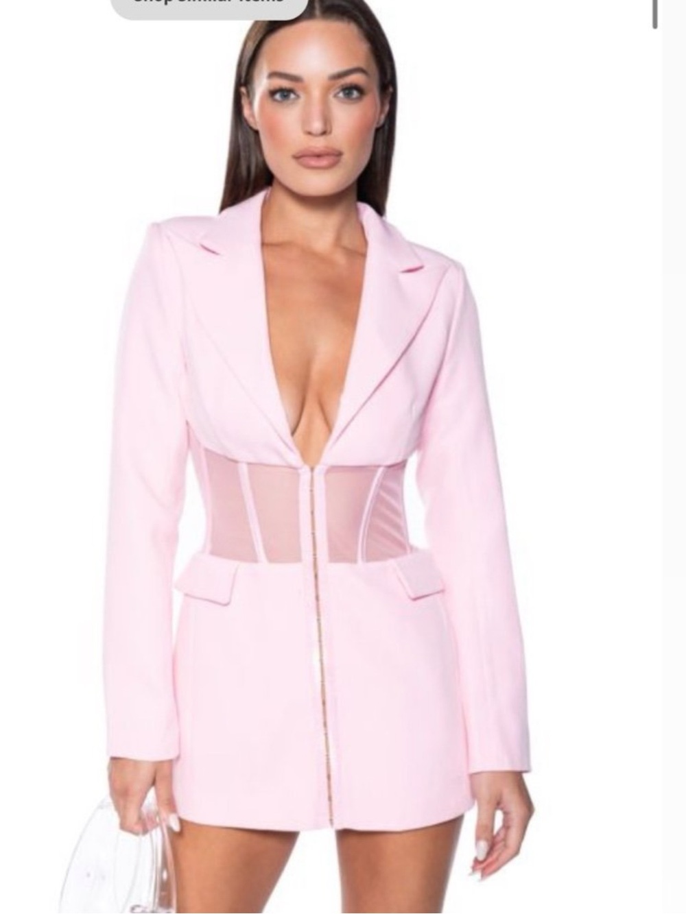 AKIRA Light Pink Mesh-Corset Blazer Jacket